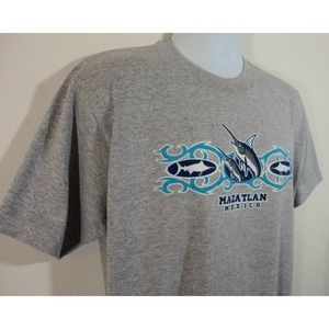 Mazatlan Mexico Mens Large T Shirt Marlin Game Fish Gray and Blue Size L